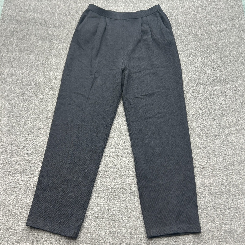 St. John Basics Pants Women's 10 Black Knit Pull On Straight Leg Pleated Santana